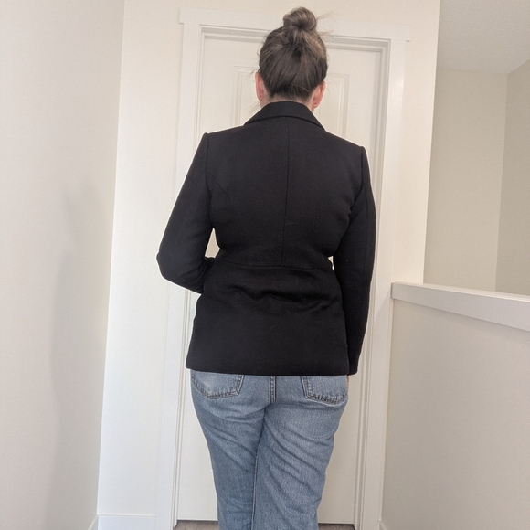 Zara Military Jacket with Gold Buttons Fitted Wool Navy Pea Coat Size Large - Picture 15 of 17